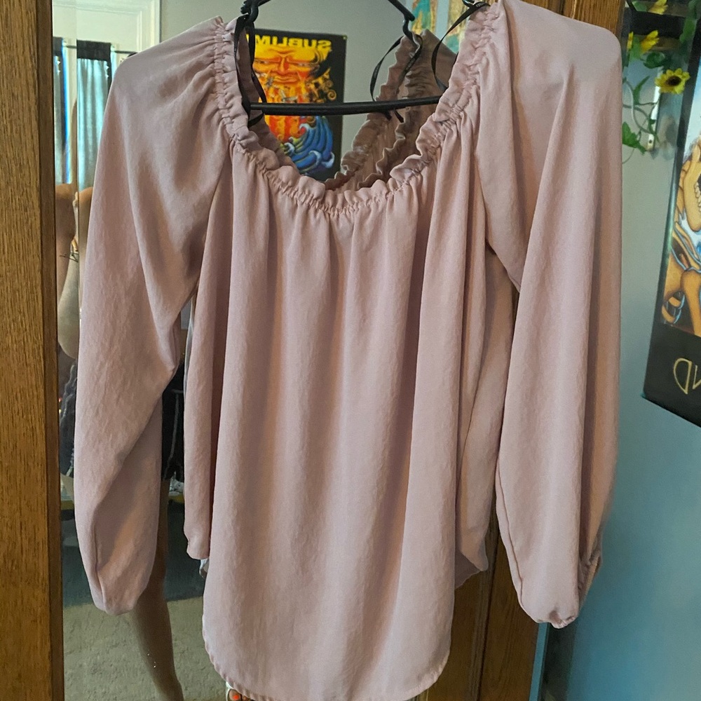 Off the shoulder long steele shirt!